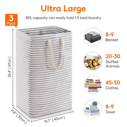 80L Waterproof Laundry Hamper 2 Pack - Collapsible & Portable - Lifewit
