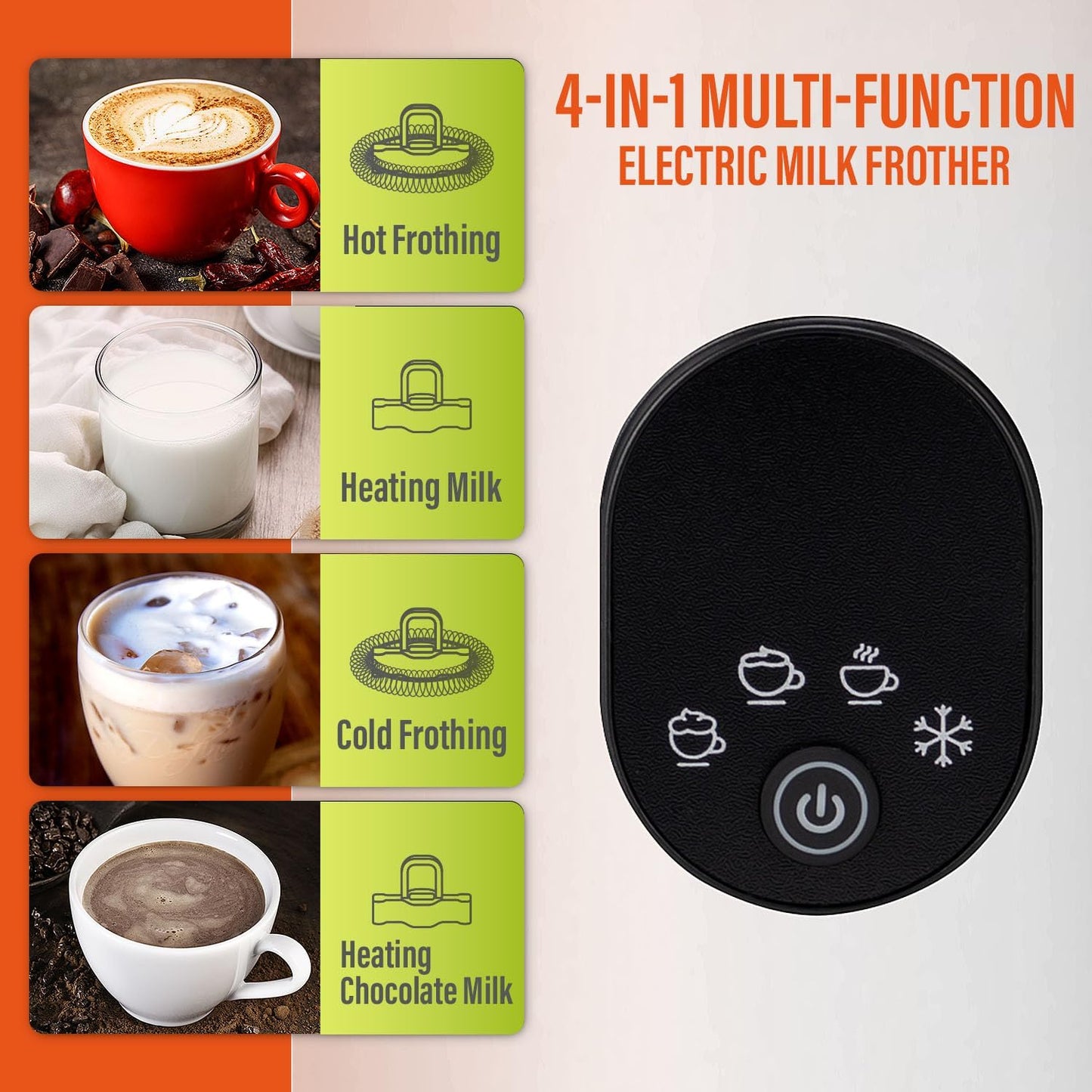 Milk Frother, Electric Milk Frother and Steamer 4 in 1 Automatic Coffee Steamer Frother, 11.8OZ / 350ML Warm and Cold Foam Frother for Coffee (Black)