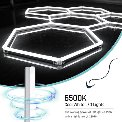 TONGLIN Hexagon Garage Light, 14 Grids 680W 81600 Lumens Hexagon Led Garage Light with Rectangle Frame 6500K for Garage, Basement, Warehouse, Auto Beauty Shop, Car Detailing Shop