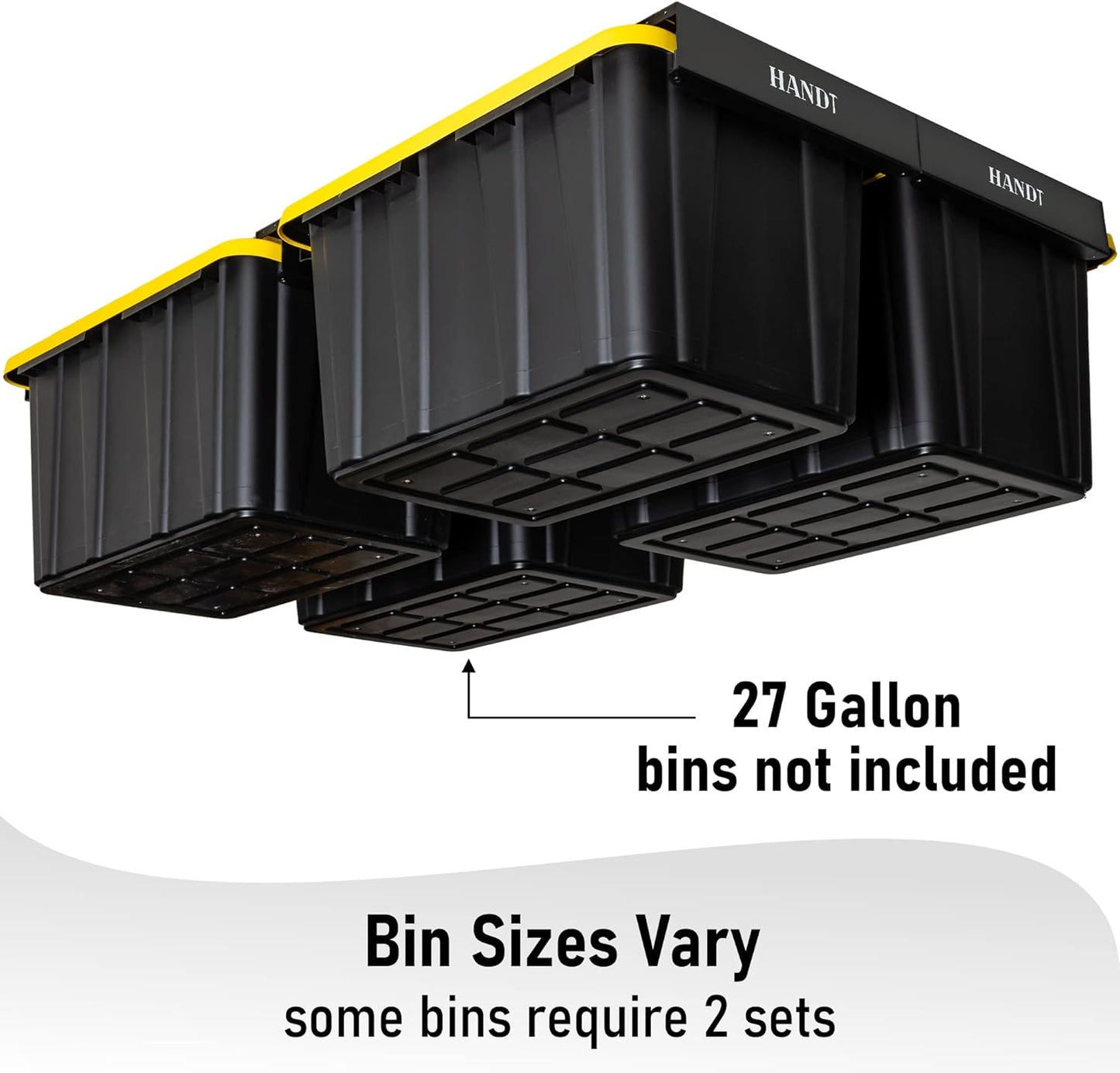 HANDT Overhead Garage Storage Rack, Garage Ceiling Storage Racks, Garage Storage Bin Organization System, Heavy Duty Metal Overhead Bin Rack For Container, Supports Most Storage Bins, 4 Sets Black