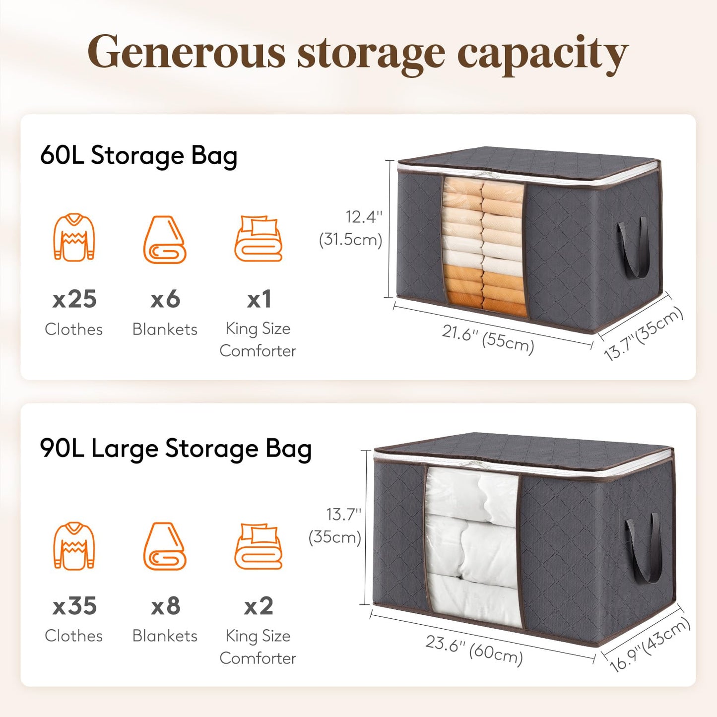 6-Pack Clothes Storage Bags | Reinforced Handles & Sturdy Zippers | Closet Organizer