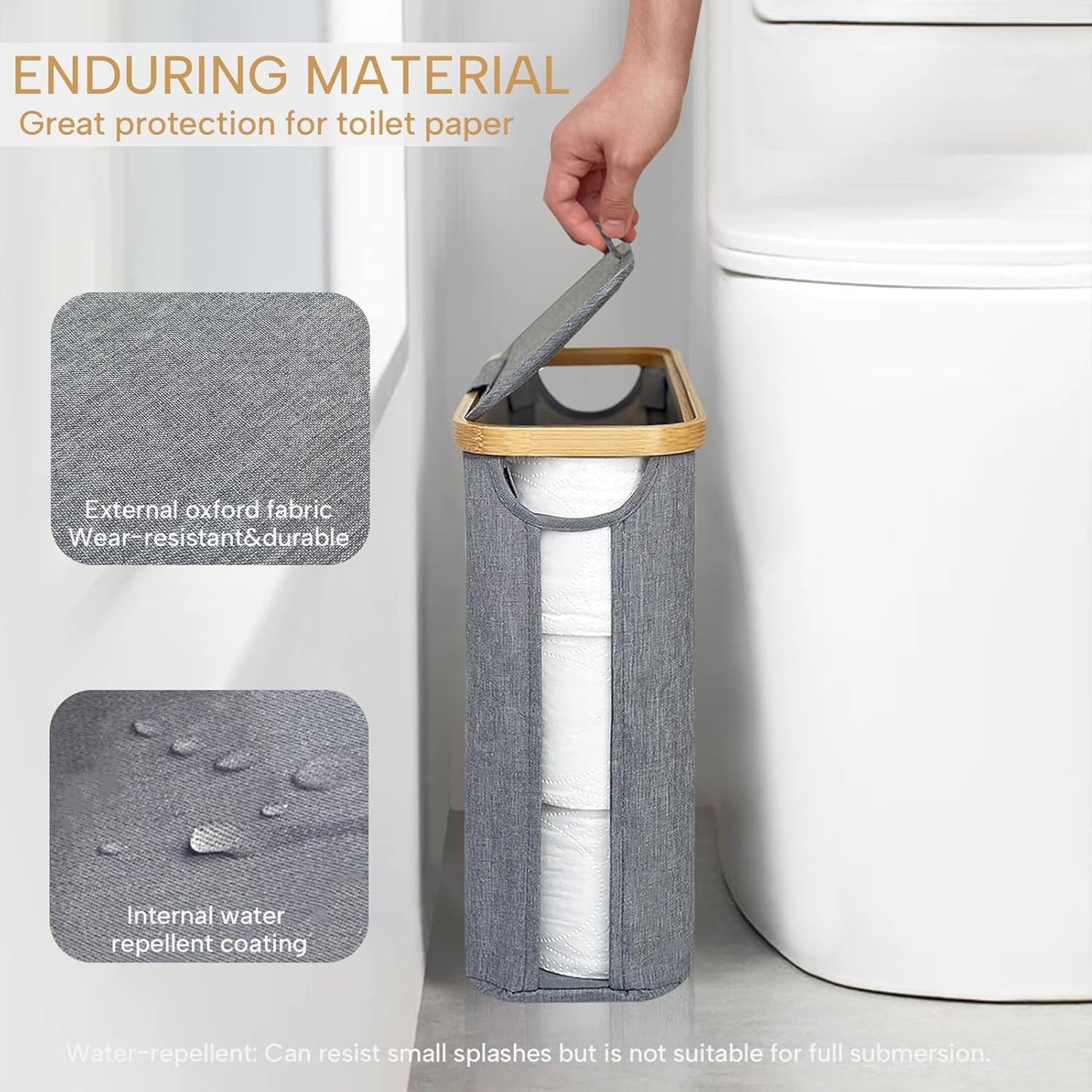 FYL Toilet Roll Storage, Toilet Paper Storage, Portable Foldable Water-Repllent Bamboo Toilet Paper 12 Rolls Holder Storage With Handle For Bathroom (White)
