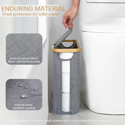 FYL Toilet Roll Storage, Toilet Paper Storage, Portable Foldable Water-Repllent Bamboo Toilet Paper 12 Rolls Holder Storage With Handle For Bathroom (White)