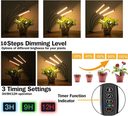 Grow Light Full Spectrum Plant Lights for Indoor Plants, Full Spectrum Plant Grow Lights, 9 Dimmable Levels Auto ON & Off with 3/9/12H Timer