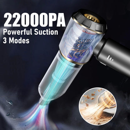 Car Vacuum Cleaner Cordless, Handheld Vacuum 22000PA High Power Suction, 4-in-1 Compressed Air Duster & Air Blower & Pump, Portable Vacuum Cleaner with 3 Gears for Home, Pet, Keyboard (Grey)