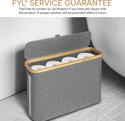 FYL Toilet Roll Storage, Toilet Paper Storage, Portable Foldable Water-Repllent Bamboo Toilet Paper 12 Rolls Holder Storage With Handle For Bathroom (White)