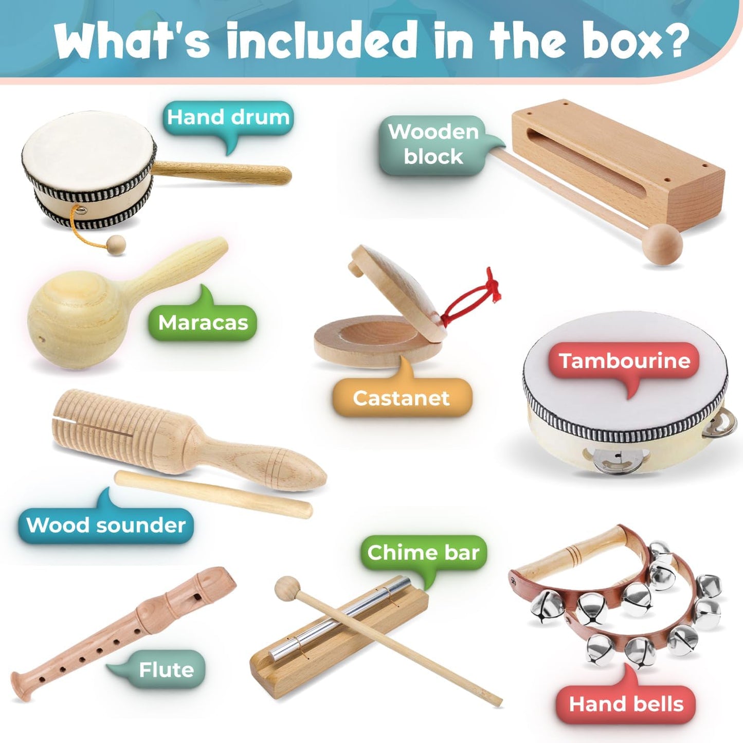 Stoie's Wooden Musical Instruments for Toddlers 1-3, Montessori Music Toys for 1 Year Old, with Xylophone, Tambourine and Maracas, Educational Development and Creativity, Baby Musical Instruments