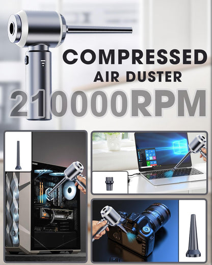 Car Vacuum Cleaner Cordless, Handheld Vacuum 22000PA High Power Suction, 4-in-1 Compressed Air Duster & Air Blower & Pump, Portable Vacuum Cleaner with 3 Gears for Home, Pet, Keyboard (Grey)