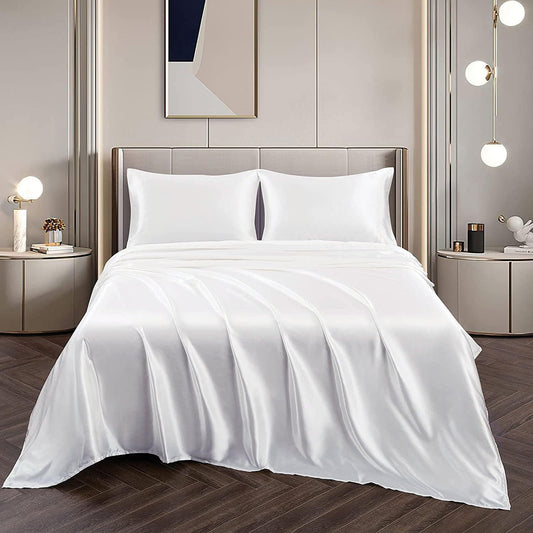ForZzz 2000TC Art Silk Satin Queen Sheet Set Hotel 4 Pieces Fitted/Flat Sheet Bedding Set(Black,Queen)