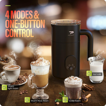 Milk Frother, Electric Milk Frother and Steamer 4 in 1 Automatic Coffee Steamer Frother, 11.8OZ / 350ML Warm and Cold Foam Frother for Coffee (Black)