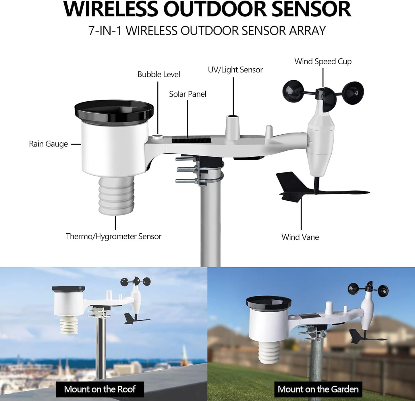 ECOWITT WS2910 Wi-Fi Weather Station Color Display with Wireless Outdoor Solar Powered 7-in-1 Weather Sensor (Thermo-Hygrometer/Rain Gauge/Wind Speed Sensor/Wind Direction Sensor, Light and UV)