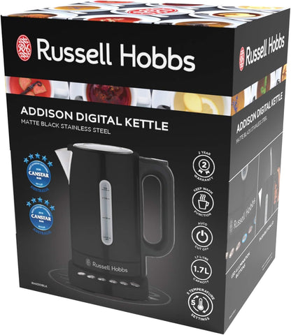 Russell Hobbs RHK510 Addison Kettle, 5 Temperature Settings, 1.7 L Capacity, Easy to Clean, Silver