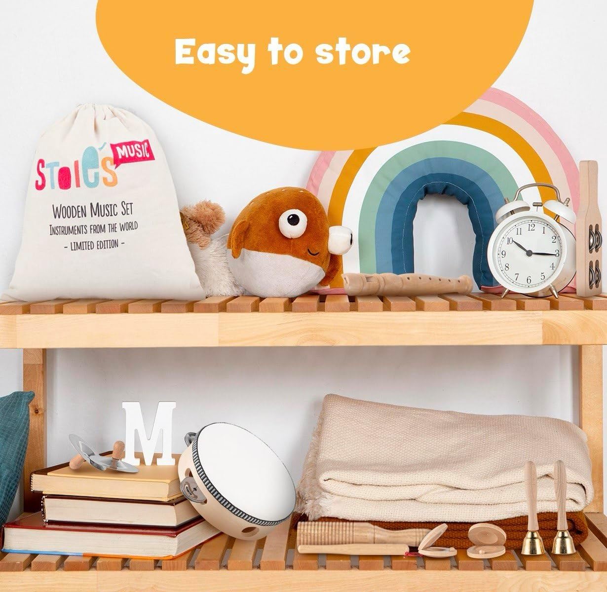 Stoie's Wooden Musical Instruments for Toddlers 1-3, Montessori Music Toys for 1 Year Old, with Xylophone, Tambourine and Maracas, Educational Development and Creativity, Baby Musical Instruments