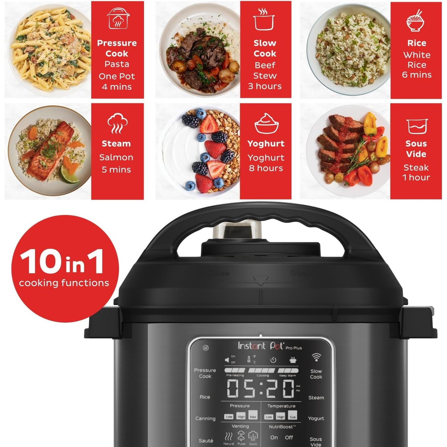 Instant Pot Duo 7-in-1 Multicooker, 5.7L - Pressure Cooker, Slow Cooker, Rice Cooker, Sauté Pan, Yogurt Maker, Steamer and Food Warmer, Brushed Stainless Steel,Black/ Grey
