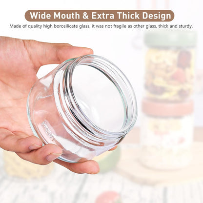 Feshory 6 Pack Overnight Oats Container Jar with Screw Lid - Wide Mouth & Airtight Glass Food Storage Jar, Wide Mouth Glass Meal Prep Containers for Baby Food, Salad, Spice, Snacks, Dressing Sauce
