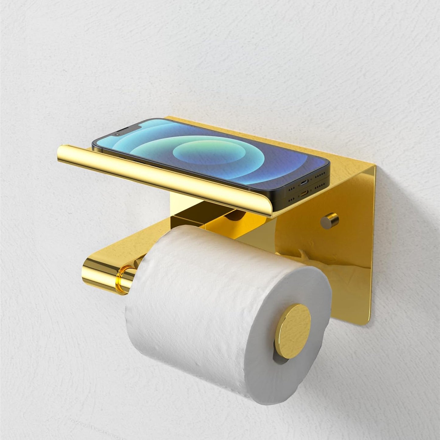 Black Toilet Paper Holder with Phone Shelf - Rustproof Bathroom Decor