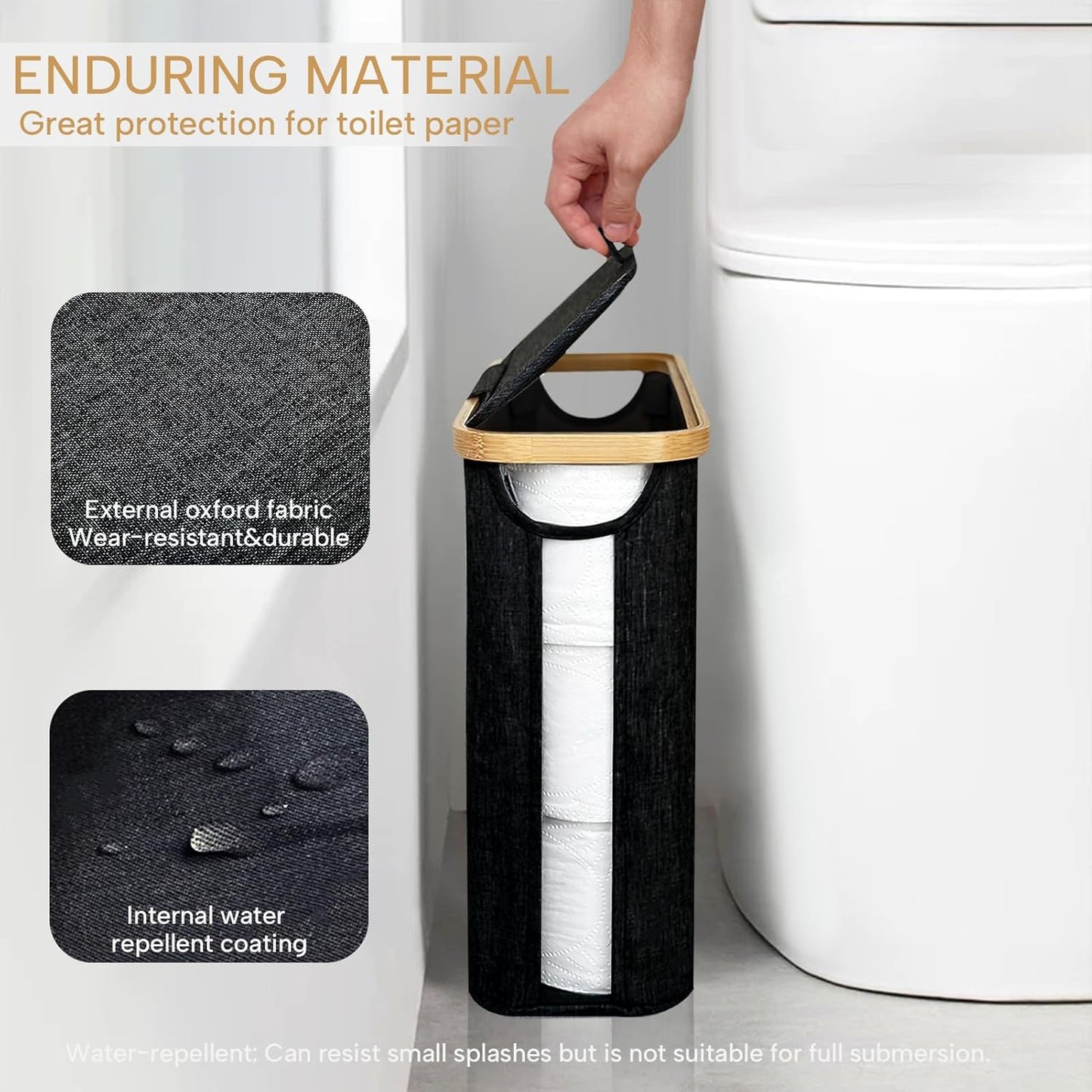 FYL Toilet Roll Storage, Toilet Paper Storage, Portable Foldable Water-Repllent Bamboo Toilet Paper 12 Rolls Holder Storage With Handle For Bathroom (White)