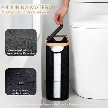 FYL Toilet Roll Storage, Toilet Paper Storage, Portable Foldable Water-Repllent Bamboo Toilet Paper 12 Rolls Holder Storage With Handle For Bathroom (White)