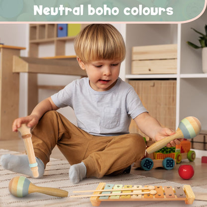 Stoie's Wooden Musical Instruments for Toddlers 1-3, Montessori Music Toys for 1 Year Old, with Xylophone, Tambourine and Maracas, Educational Development and Creativity, Baby Musical Instruments