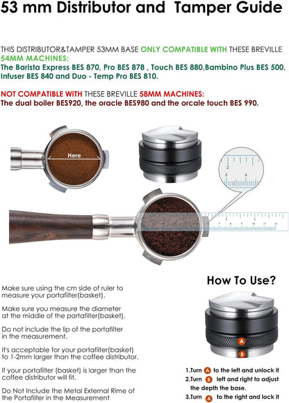 53mm Coffee Distributor & Tamper, MATOW Dual Head Coffee Leveler Compatible with Breville 54mm Portafilter, Adjustable Depth- Professional Espresso Hand Tampers