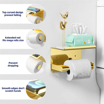 Black Toilet Paper Holder with Phone Shelf - Rustproof Bathroom Decor