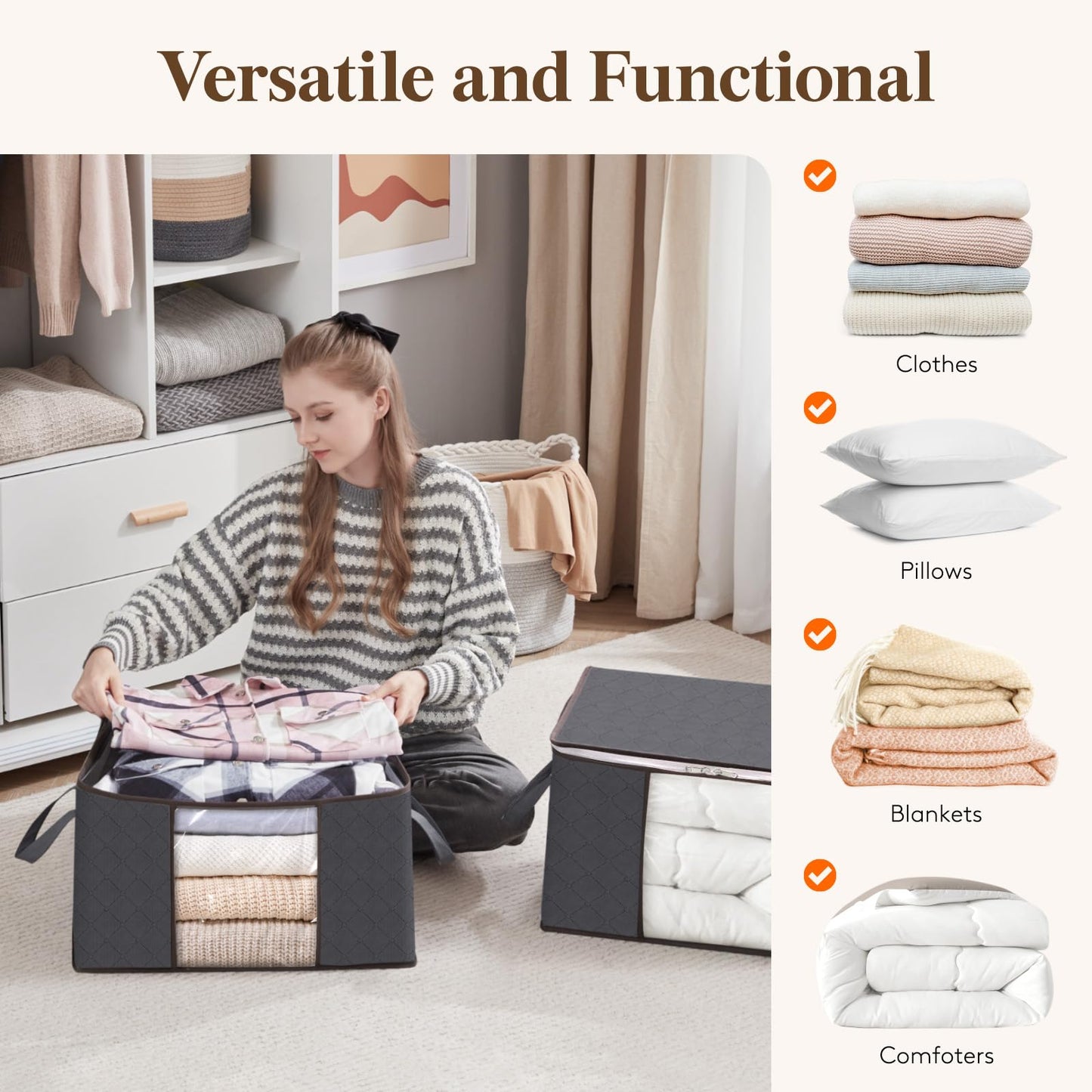6-Pack Clothes Storage Bags | Reinforced Handles & Sturdy Zippers | Closet Organizer