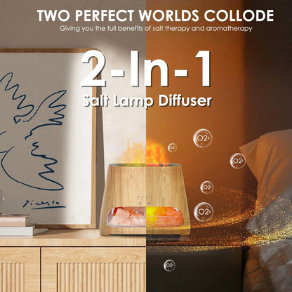 SALKING 2-in-1 Essential Oil Diffuser & Crystal Himalayan Salt Lamp, Ultrasonic Aromatherapy Diffuser with Timer Setting, Auto-Off Safety Switch, Cool Mist, Flame Effect, Night Light, 150ml
