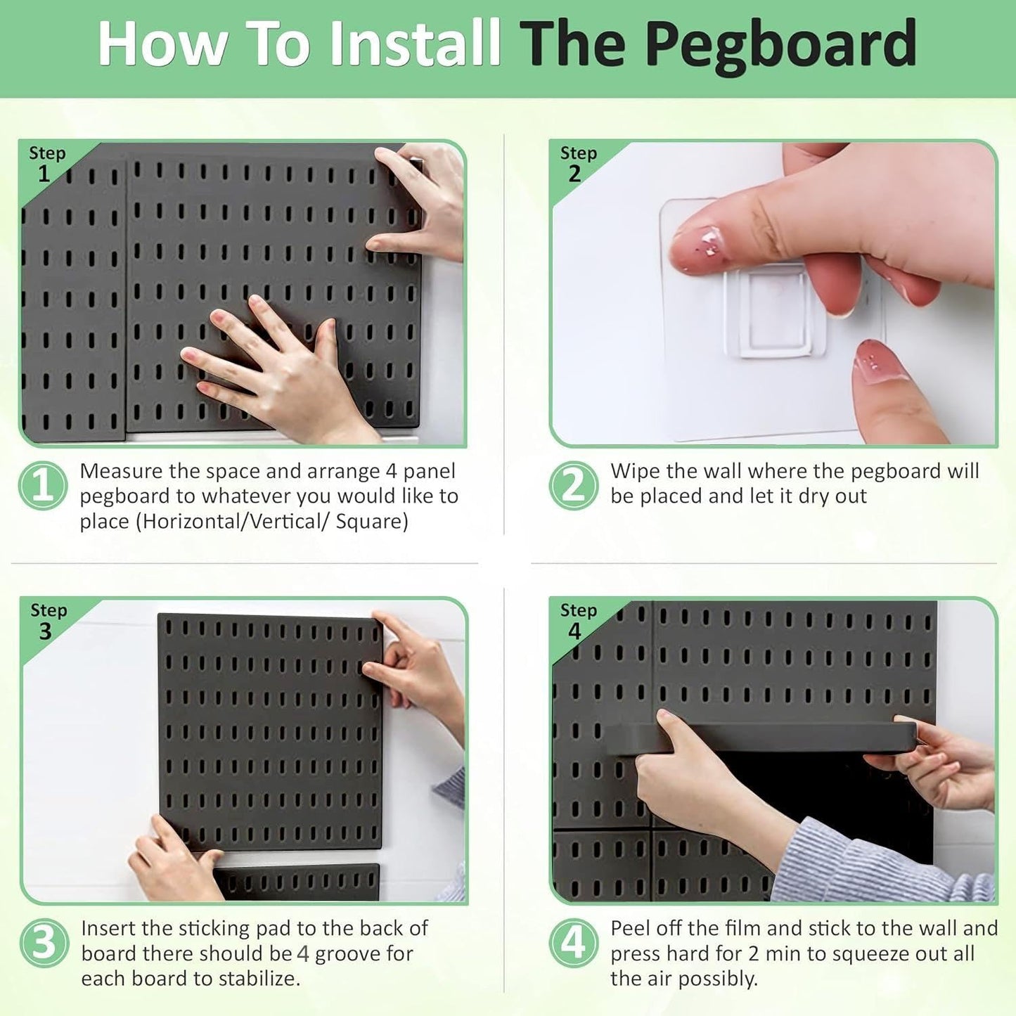 9SHOME Pegboard Combination Kit, 4Pcs Peg Boards with 18Pcs Accessories Modular Hanging for Wall Organiser, Wall Mounted Display Pegboard Panel Kits for Craft, Ornaments, Nursery, Office, Bedroom