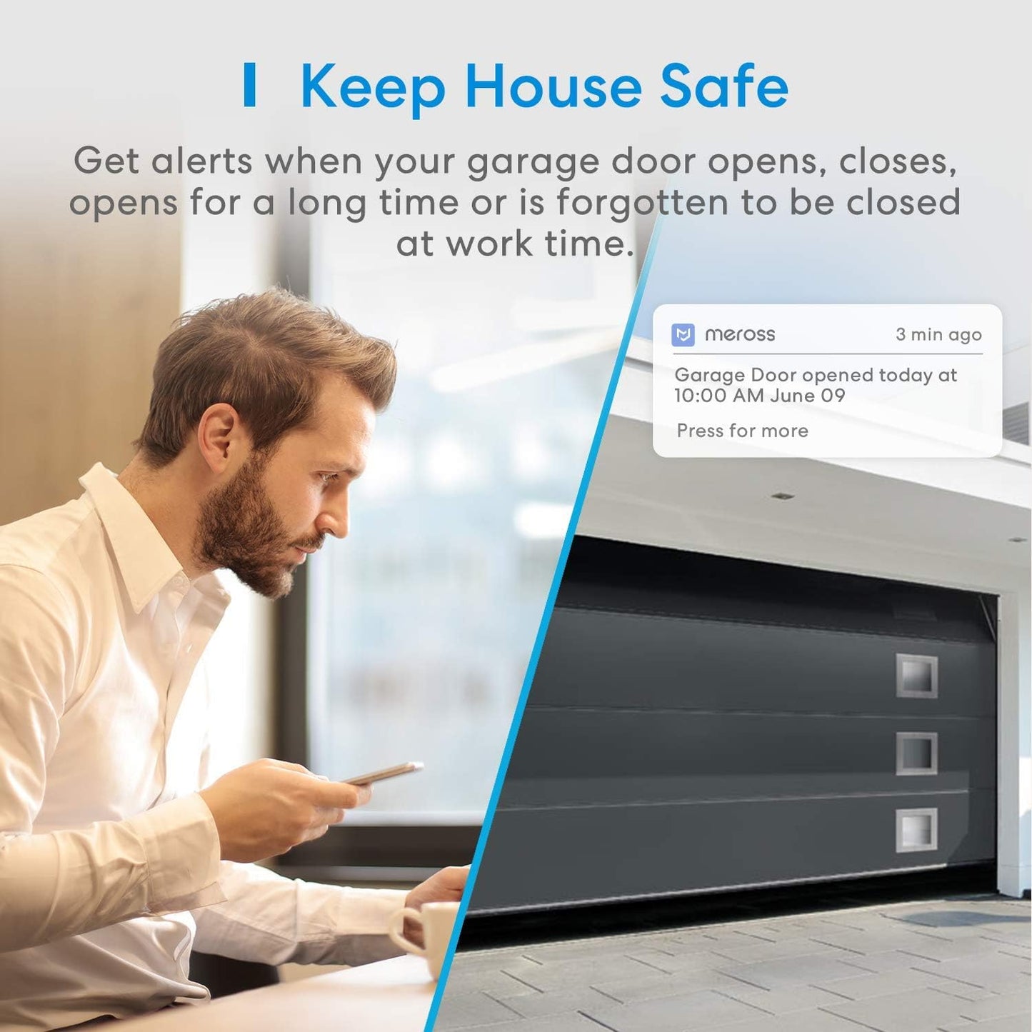 meross Smart Garage Door Opener Remote, Compatible with Apple HomeKit, Amazon Alexa, Google Assistant, SmartThings, Multiple Notification Modes, No Hub Needed