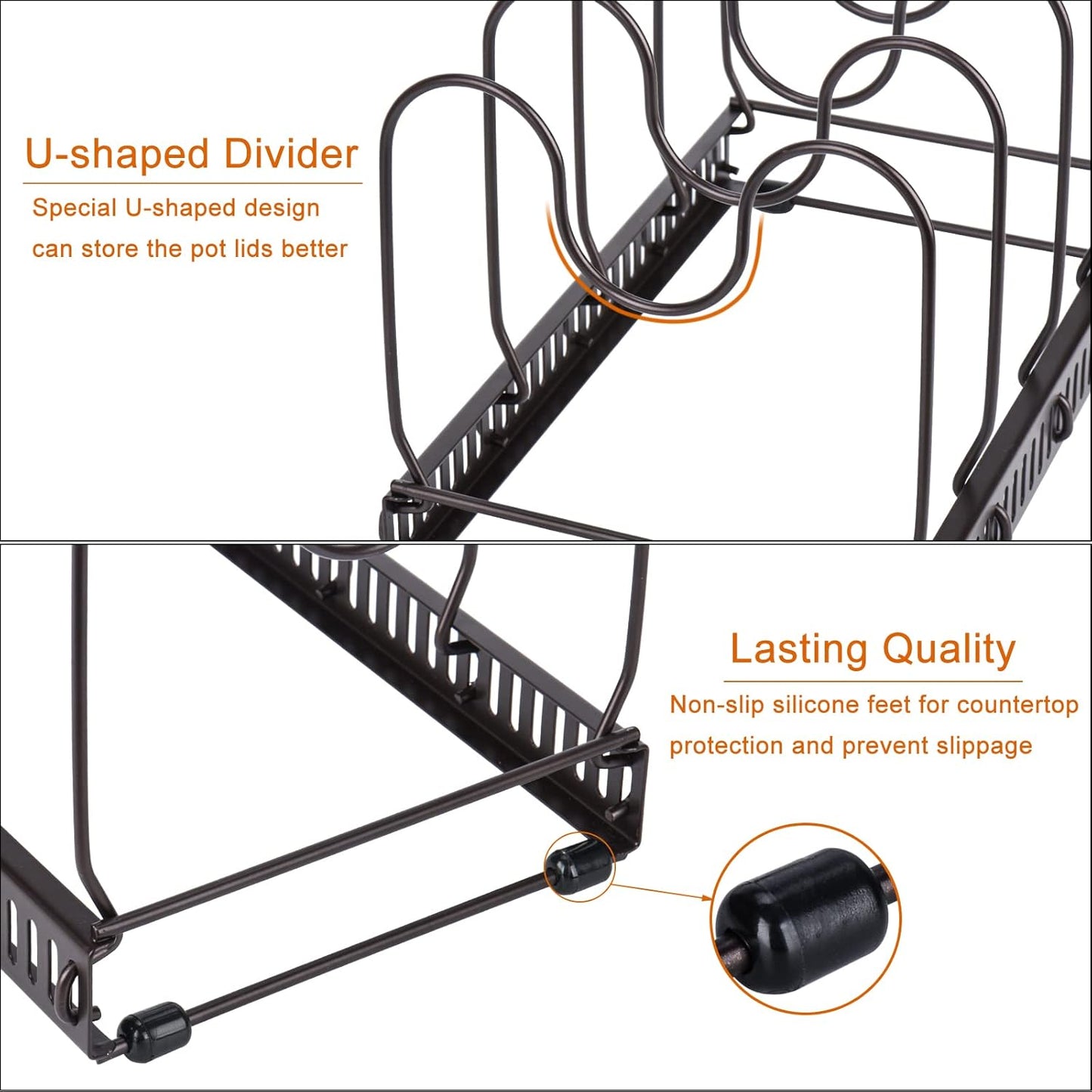 Toplife Expandable Pans Organizer Rack, 10 Adjustable Compartments, Cookware Holder for Pantry or Cabinet, Black