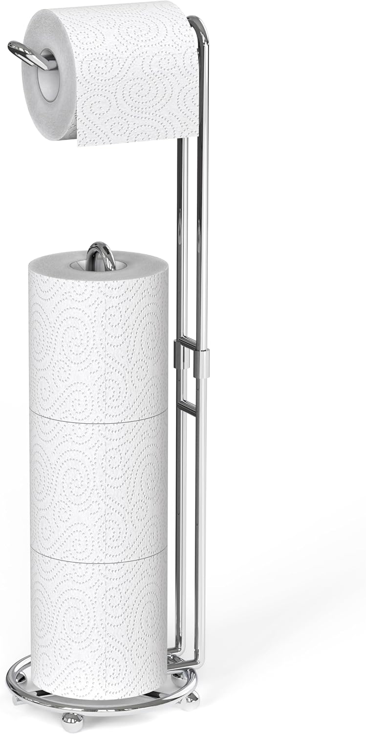 Freestanding Chrome Toilet Paper Stand | Modern Bathroom Roll Holder