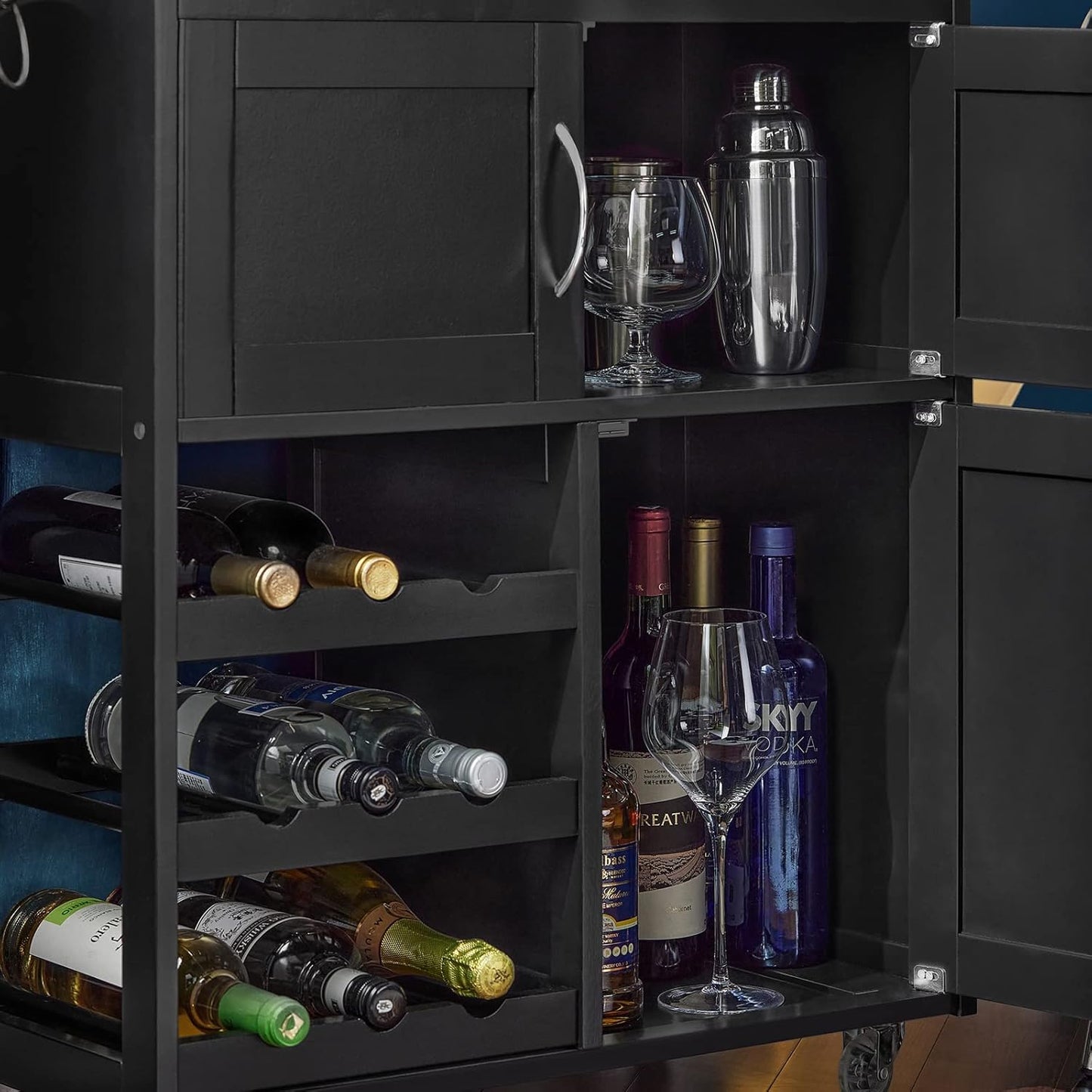 Kitchen Trolley with Wine Rack | Portable Kitchen Island Cart
