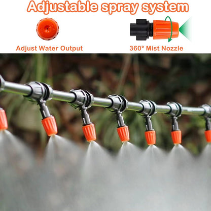 Tivddikun Drip Irrigation Kit, 360° Bendable Watering System with 49FT/15M Drip Irrigation Hose, 20 T-joints, 15 Adjustable Brass Misting Nozzles, 10 Fixed Stems, Anti-blocked Universal Faucet Adapter