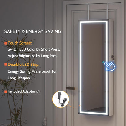 Freestanding Full-Length Mirror Jewelry Cabinet – 3-in-1 Organizer with LED Lights, Shelves & Lockable Design