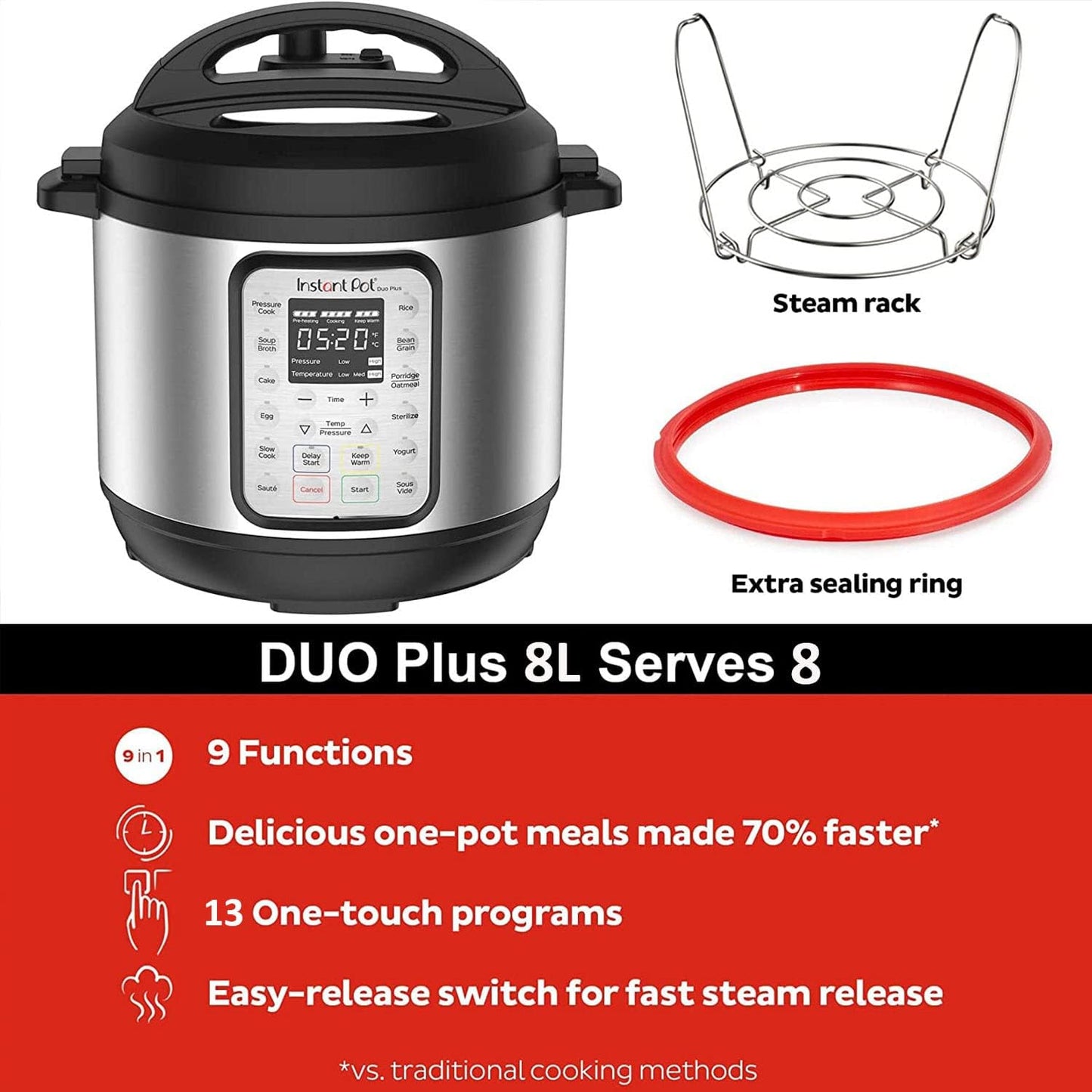 Instant Pot Duo 7-in-1 Multicooker, 5.7L - Pressure Cooker, Slow Cooker, Rice Cooker, Sauté Pan, Yogurt Maker, Steamer and Food Warmer, Brushed Stainless Steel,Black/ Grey