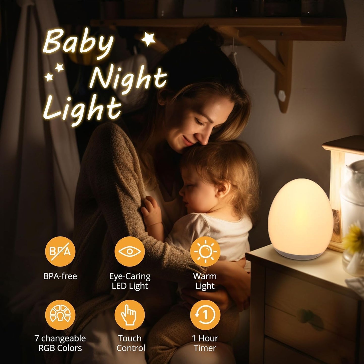 Colour Changing Night Light | Baby Safe Nursery Lamp | Timer