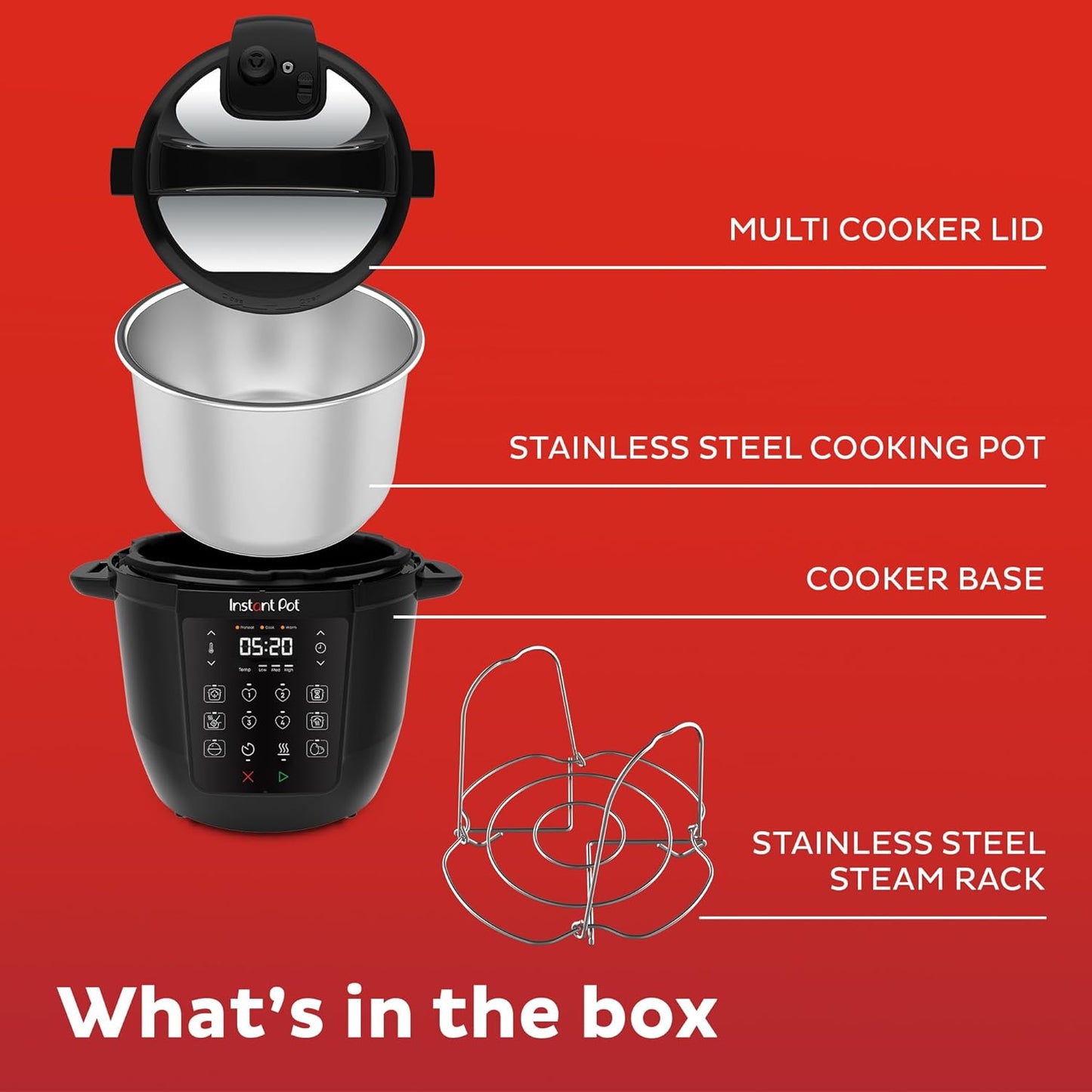 Instant Pot Duo 7-in-1 Multicooker, 5.7L - Pressure Cooker, Slow Cooker, Rice Cooker, Sauté Pan, Yogurt Maker, Steamer and Food Warmer, Brushed Stainless Steel,Black/ Grey