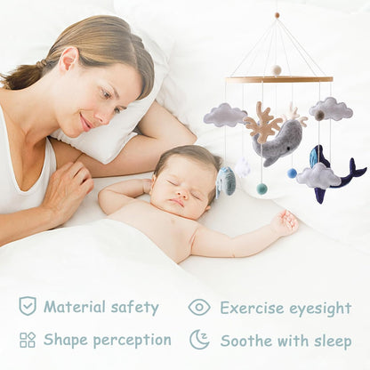 Beechwood Crib Mobile Holder - 360° Rotate, Adjustable Arm - Natural Wood, Minimalist - For Cribs No Side Rails - Baby Nursery Decor