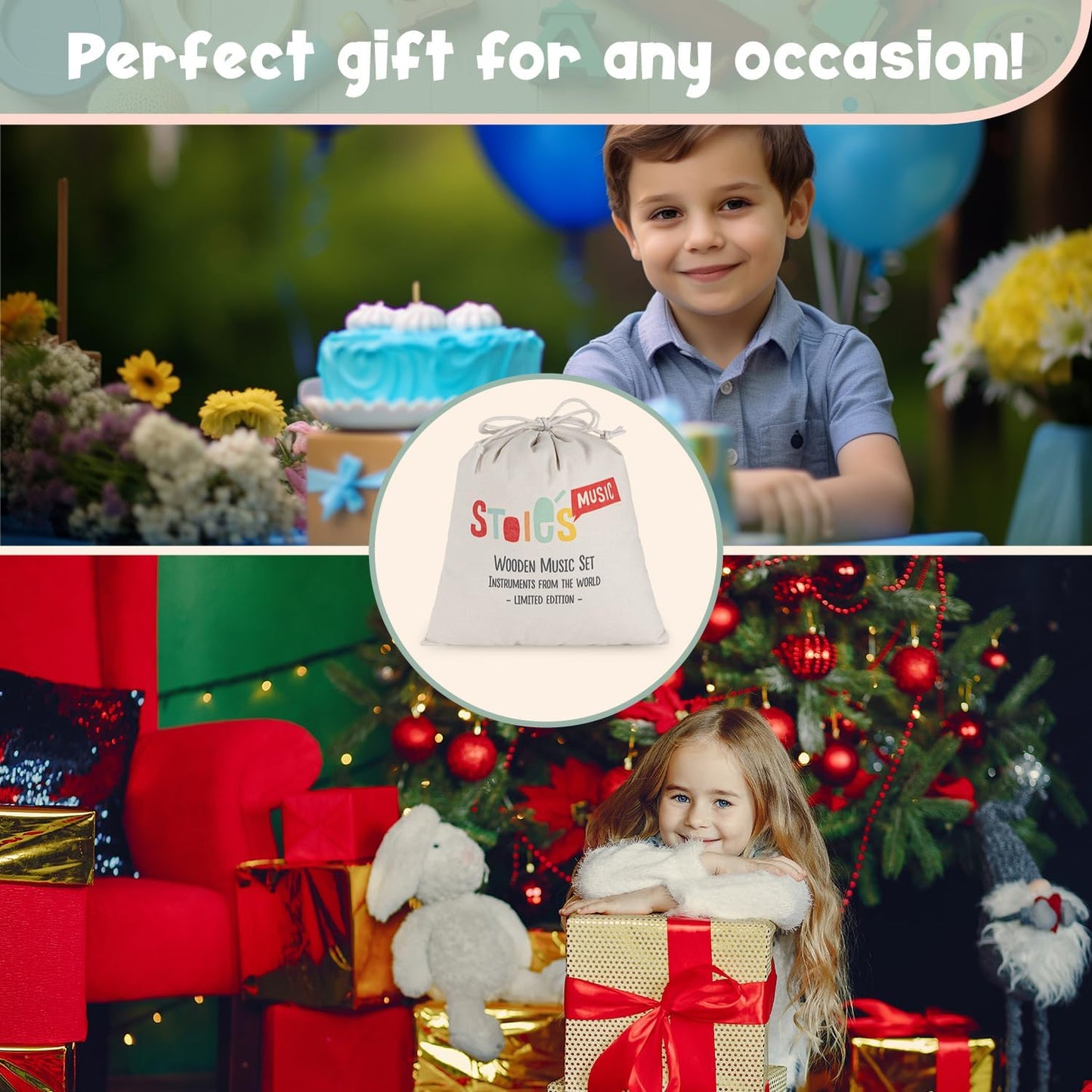 Stoie's Wooden Musical Instruments for Toddlers 1-3, Montessori Music Toys for 1 Year Old, with Xylophone, Tambourine and Maracas, Educational Development and Creativity, Baby Musical Instruments