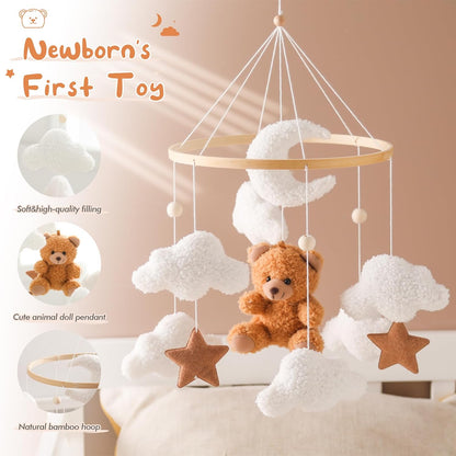 Beechwood Crib Mobile Holder - 360° Rotate, Adjustable Arm - Natural Wood, Minimalist - For Cribs No Side Rails - Baby Nursery Decor