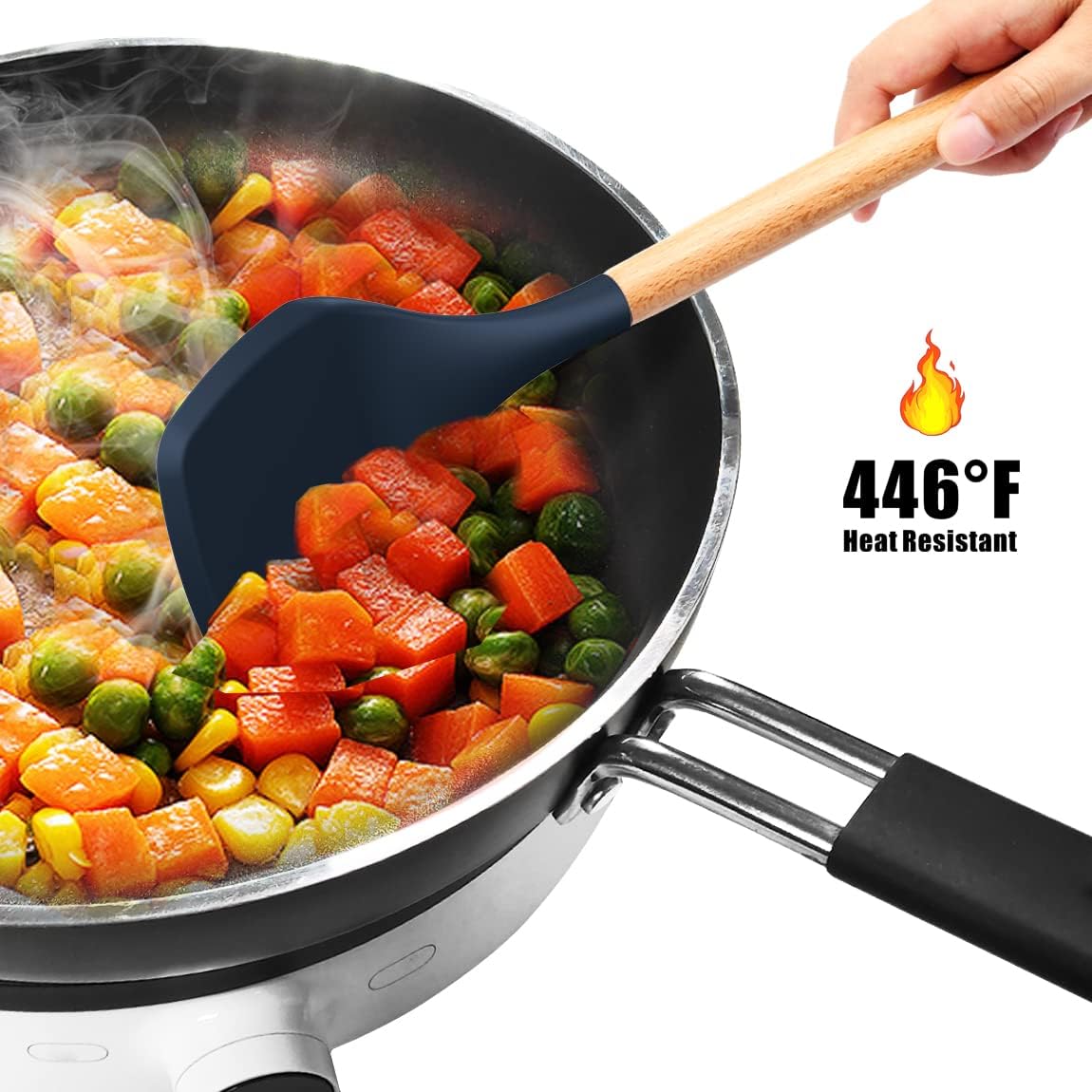 14-Piece Silicone Kitchen Utensil Set with Wooden Handles