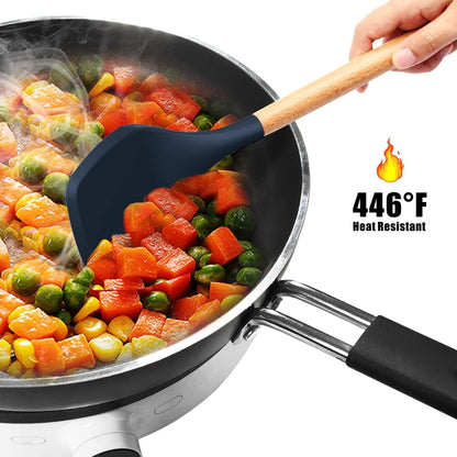 14-Piece Silicone Kitchen Utensil Set with Wooden Handles