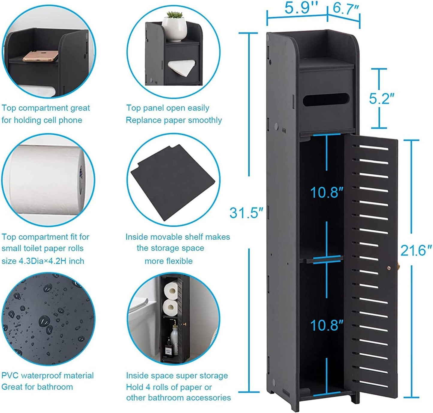 Freestanding Toilet Paper Storage with Phone Holder | Small Bathroom Organiser