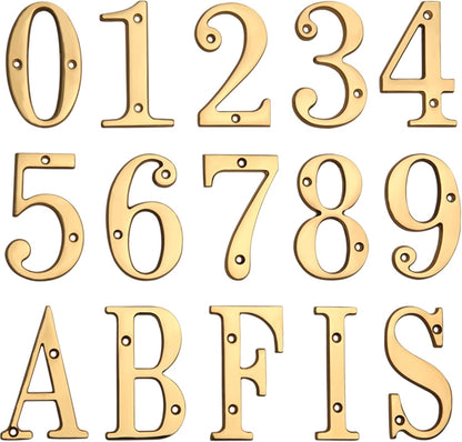 HASWARE 4 Inch Brass Modern Curvy House Number Polished Brass Finish Stylish Door Numbers Signage Plaque Street Home Address Numerals (A, Brass)
