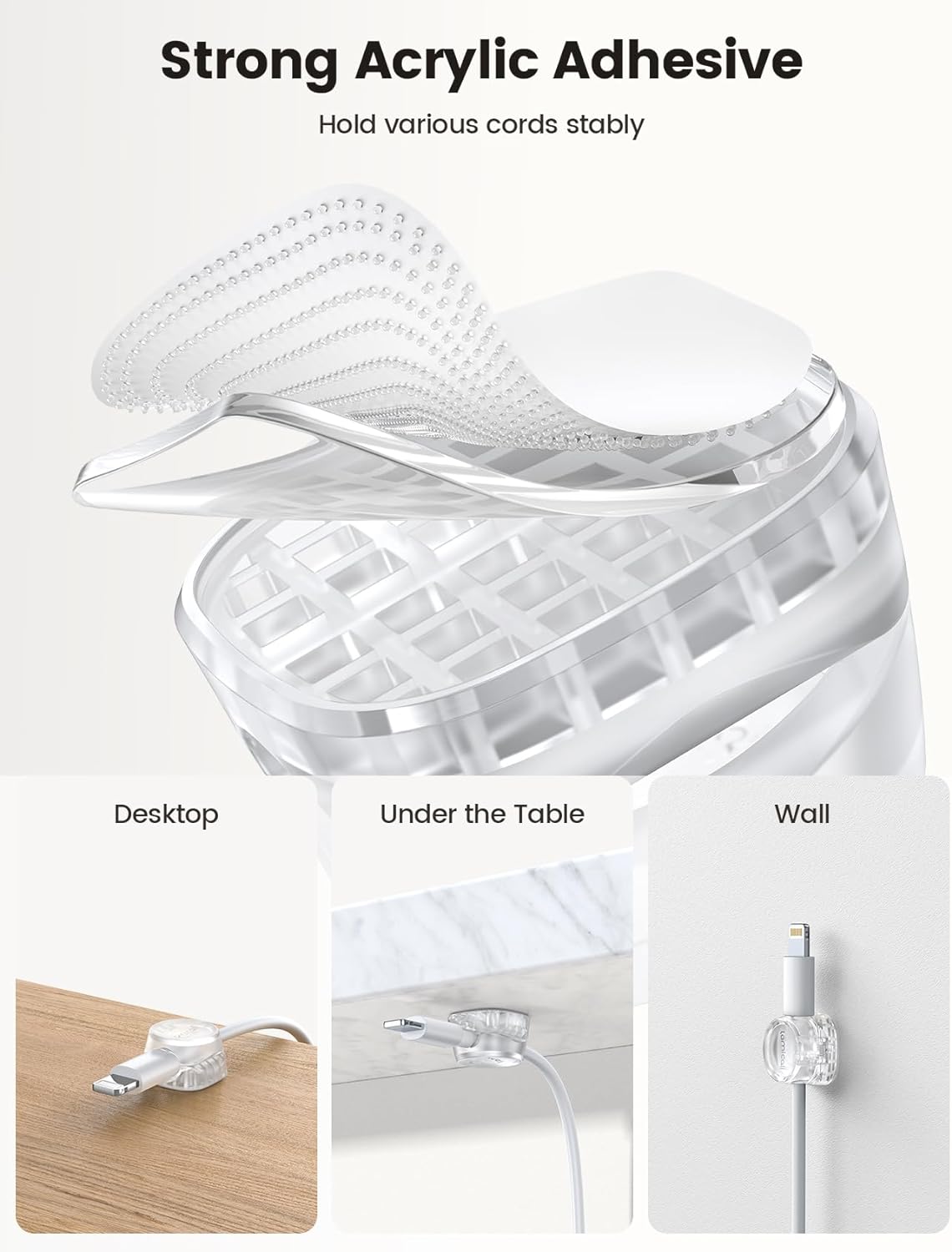 One-Hand Cable Clips | Desk Cord Organizer | Adhesive Cord Holders