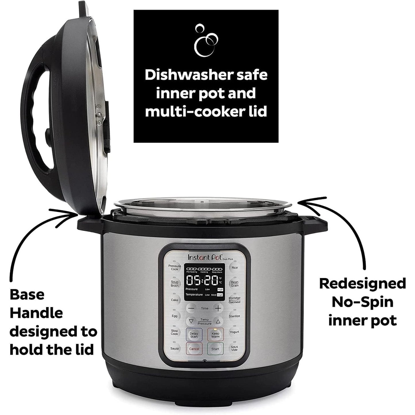Instant Pot Duo 7-in-1 Multicooker, 5.7L - Pressure Cooker, Slow Cooker, Rice Cooker, Sauté Pan, Yogurt Maker, Steamer and Food Warmer, Brushed Stainless Steel,Black/ Grey