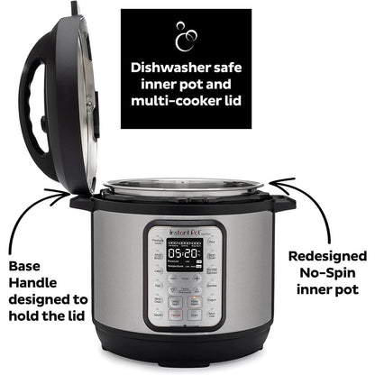 Instant Pot Duo 7-in-1 Multicooker, 5.7L - Pressure Cooker, Slow Cooker, Rice Cooker, Sauté Pan, Yogurt Maker, Steamer and Food Warmer, Brushed Stainless Steel,Black/ Grey
