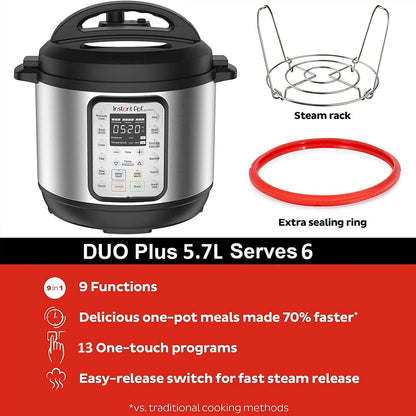 Instant Pot Duo 7-in-1 Multicooker, 5.7L - Pressure Cooker, Slow Cooker, Rice Cooker, Sauté Pan, Yogurt Maker, Steamer and Food Warmer, Brushed Stainless Steel,Black/ Grey