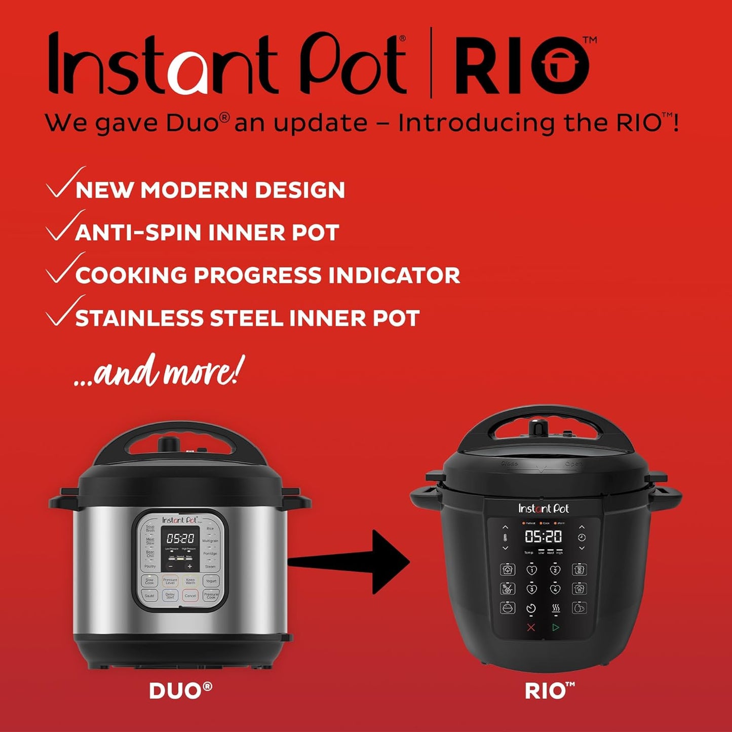 Instant Pot Duo 7-in-1 Multicooker, 5.7L - Pressure Cooker, Slow Cooker, Rice Cooker, Sauté Pan, Yogurt Maker, Steamer and Food Warmer, Brushed Stainless Steel,Black/ Grey
