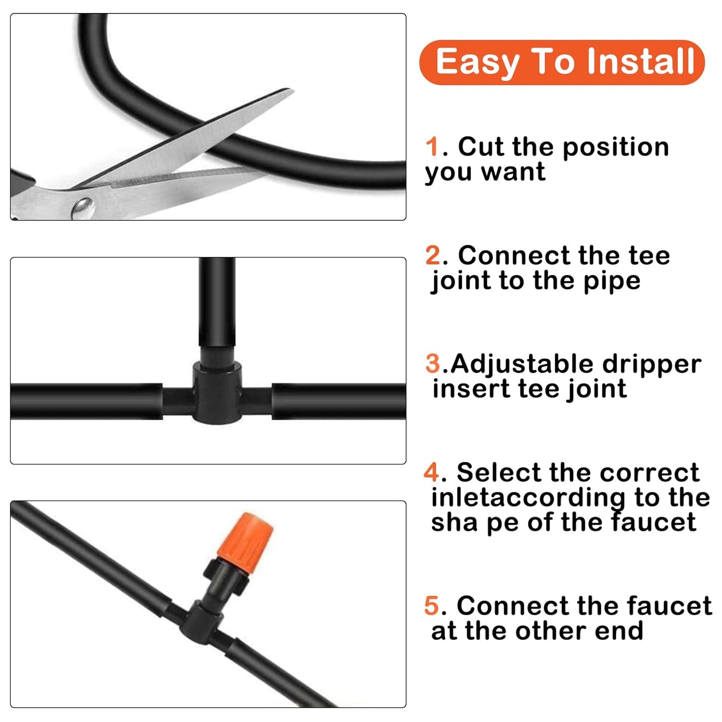 Tivddikun Drip Irrigation Kit, 360° Bendable Watering System with 49FT/15M Drip Irrigation Hose, 20 T-joints, 15 Adjustable Brass Misting Nozzles, 10 Fixed Stems, Anti-blocked Universal Faucet Adapter